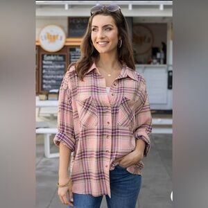 Grace & Lace Mineral Sands Button Down Top, Spring Dune, Small